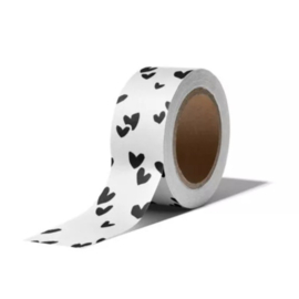 Washi / masking tape - Solo Hearts - zwart/wit