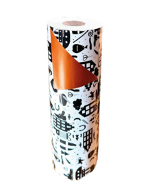 Inpakpapier - Sint - Hop Hop - zwart / wit / koper - 2m - MET FOUTJE