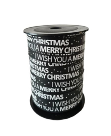 Lint - Kerst - krullint- I wish you a merry Christmas - zwart 10mm - 3m