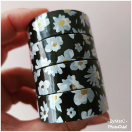 Washi / masking tape - Millefleurs - zwart/wit/goud