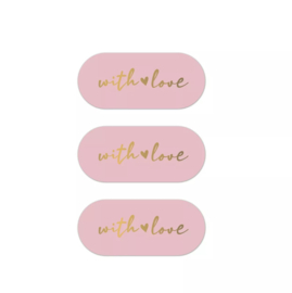 Stickers - ovaaltje - Coeurs de Fleurs - With Love - roze - per 10 stuks