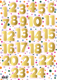 Stickervel - Cijfers 1-24 - confetti feest - 24 stickers