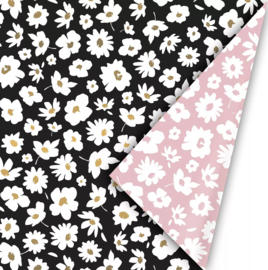 Inpakpapier - Coeurs de Fleurs - Millefleurs - zwart/roze/goud - 2m