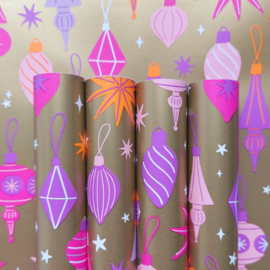 Inpakpapier - Kerst - Christmas Balls - funky colors & gold - 2m