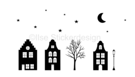 Raamstickers - straatje Sneeuwpret / Kerst - herbruikbaar - zwart