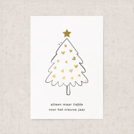 Kaart - Kerst - Boom hartjes - goudfolie