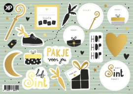 Stickers - Sint - stickervel Pakjesfeest - 16 stuks - goudfolie