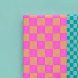 Kadozakje - Big Check - fluor pink / turquoise - per 5 stuks (12x19cm)