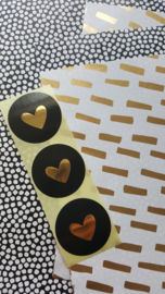 Stickers - zwart met gouden hartje - per 10 stuks