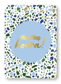 Kaart - Hiep Hiep hoera! - terrazzo blauw - goudfolie