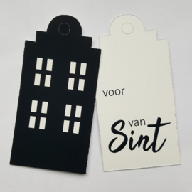 Label - Sint - Huisje - zwart - Van Sint