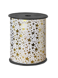 Lint - paperlook - STARS - wit & goud - 10mm - 3m