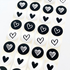 Stickers - Hartjes assorti - black & white - per 10 stuks