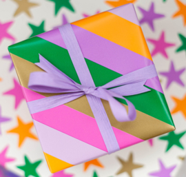 Inpakpapier - Funky Stripes - funky colors & gold - 2m