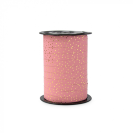 Lint - paperlook - Stippen - roze / goudfolie - 10mm - 3m