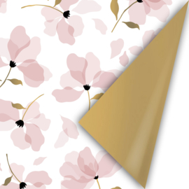 Inpakpapier - Layered Petals - warm - wit / goud / roze - 2m