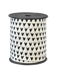 Lint - paperlook - Hartjes - wit/zwart - 10mm - 3m