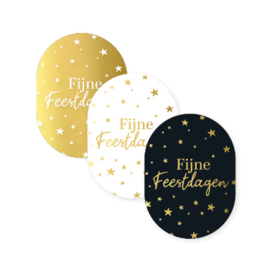 Stickers - Kerst - Fijne Feestdagen - ovaal - assorti - per 10 stuks