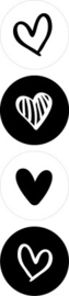 Stickers - Hartjes assorti - black & white - per 10 stuks