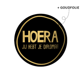 Stickers - HOERA jij hebt je diploma! - goudfolie - per 10 stuks