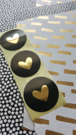 Stickers - zwart met gouden hartje - per 10 stuks
