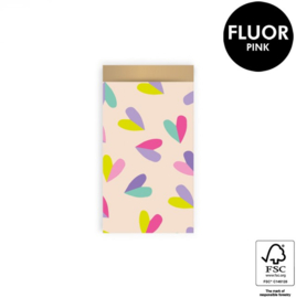 Kadozakje - Hearts Duo - fluor pink - GOLD - per 5 stuks (7x13cm)