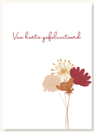 Kaart & Envelop - Van harte gefeliciteerd - 4 bloemen