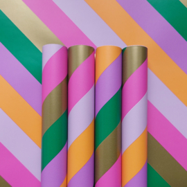 Inpakpapier - Funky Stripes - funky colors & gold - 2m