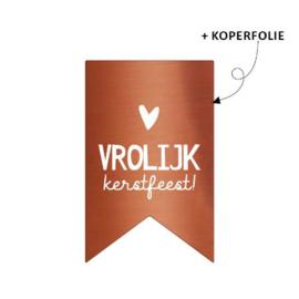 Stickers - Kerst - vaantje - Vrolijk Kerstfeest! - koper - per 10 stuks