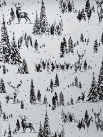 Inpakpapier - Reindeer Forest - wit/goud/zwart - 2m