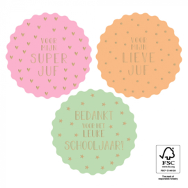 Stickers - Juf / Schooljaar - goudfolie - per 6 stuks