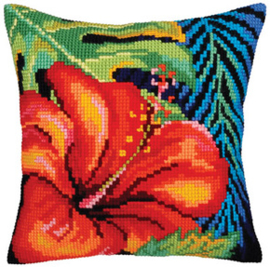 Kussen borduurpakket Hibiscus Flower - Collection d'Art    cda-5360