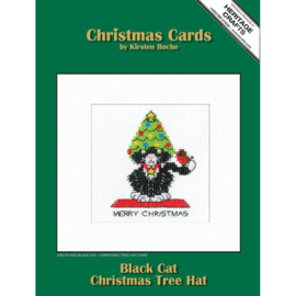 Borduurpakket Black Cat Card - Christmas Tree Hat - Heritage Crafts    hc-1932a