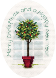 Borduurpakket Christmas Card - Holly Tree - Derwentwater Designs  bt-dwcdx32