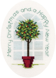 Borduurpakket Christmas Card - Holly Tree - Derwentwater Designs  bt-dwcdx32