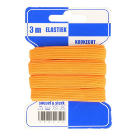 Blauwe kaart fleurig elastiek / 8 mm oranje