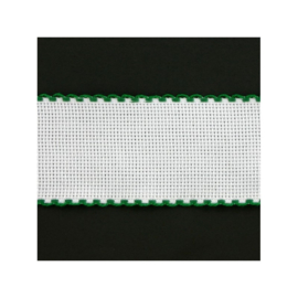 Aida Borduurband wit met kerstgroene rand / 5 cm breed