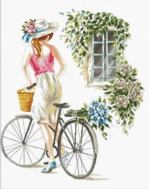 Voorbedrukt borduurpakket Bicycle Girl - Needleart World    nw-nc640-078