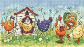 Borduurpakket Happy Hens - Heritage Crafts    hc-1297a