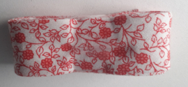 Bosje Biaisband met kleine bloemetjes  20 mm / wit met rood
