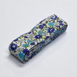 Biaisband met bloemen 20mm. 2m per bundel / blue