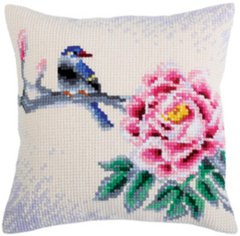 Kussen borduurpakket Flower and Bird - Collection d'Art    cda-5319