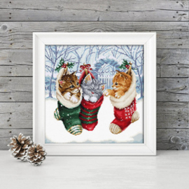 Borduurpakket Snowy Kitties - Leti Stitch     leti-l8087