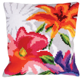 Kussen borduurpakket Stylish Flowers - Collection d'Art    cda-5226