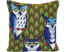 Kussen borduurpakket Owls in the Forest - Collection d'Art  cda-5417