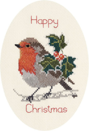 Borduurpakket Christmas Card - Holly And Robin - Derwentwater Designs   bt-dwcdx18