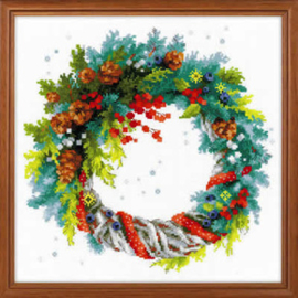 Borduurpakket Wreath with Blue Spruce - RIOLIS    ri-1603