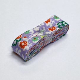 Biaisband met bloemen 20mm. 2m per bundel / purple