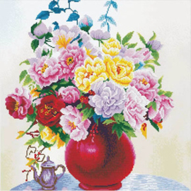 Voorbedrukt borduurpakket Cabbage Roses in a Vase - Needleart World    nw-nc640-057
