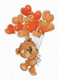 Borduurpakket Teddy Bear Heart Balloons - Luca-S    ls-b1176